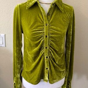 Neon Lime Crushed Velvet Button-Up Women's Shirt